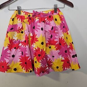 Mini Boden Floral Print Cotton Skirt with Front Pockets Girls Pink/Red/Yellow Si